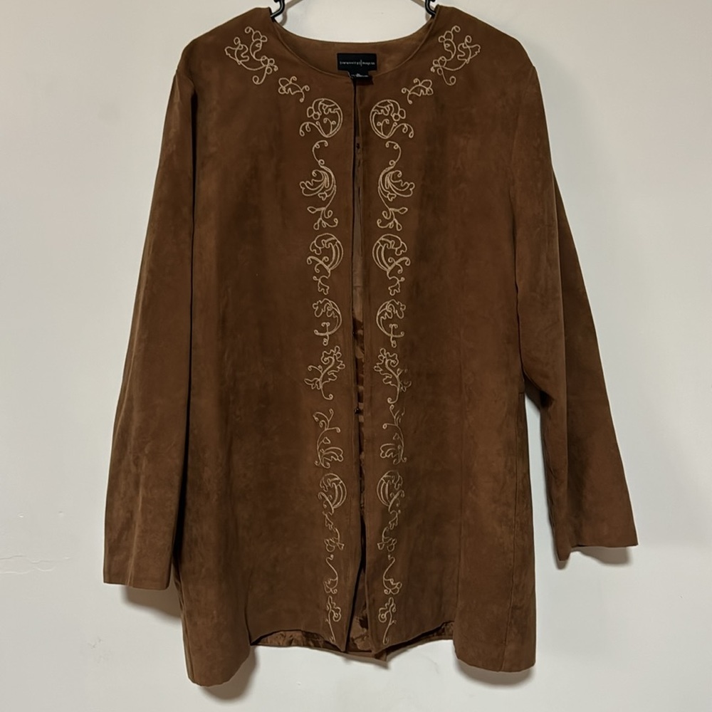 Relativity Design Lab Brown Faux Suede  Embroidered Jacket Sz XL